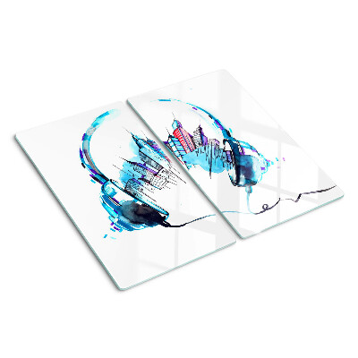 Glass chopping board Headphones with a cityscape