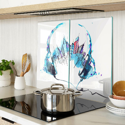 Glass chopping board Headphones with a cityscape