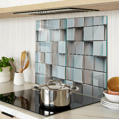 Glass kitchen board Geometric tiles in shades of blue