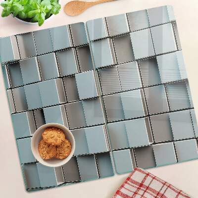 Glass kitchen board Geometric tiles in shades of blue