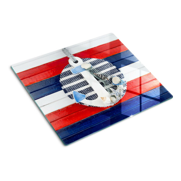 Glass kitchen board Anchor against the background of stripes