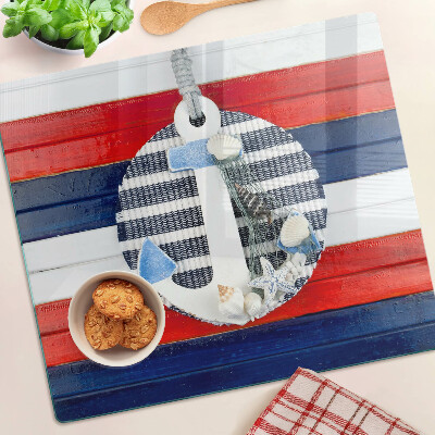 Glass kitchen board Anchor against the background of stripes