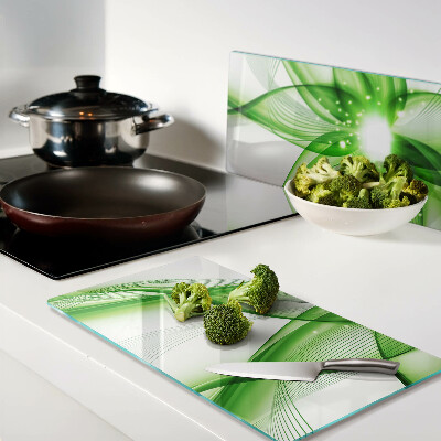 Glass chopping board Green abstract waves