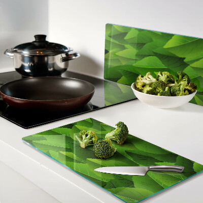 Glass kitchen board Leaves in shades of green