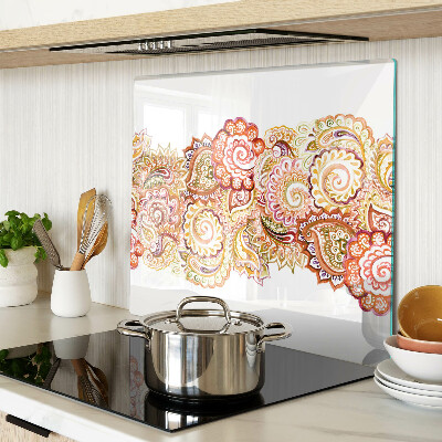 Glass chopping board Paisley motif in shades of red and gold