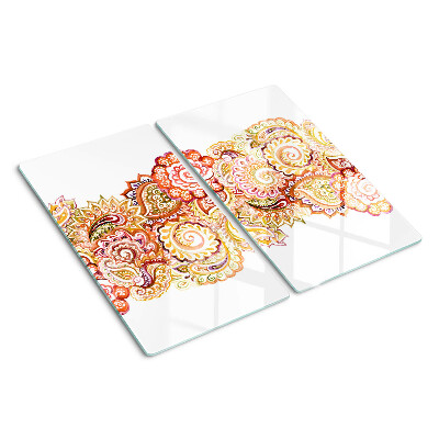 Glass chopping board Paisley motif in shades of red and gold