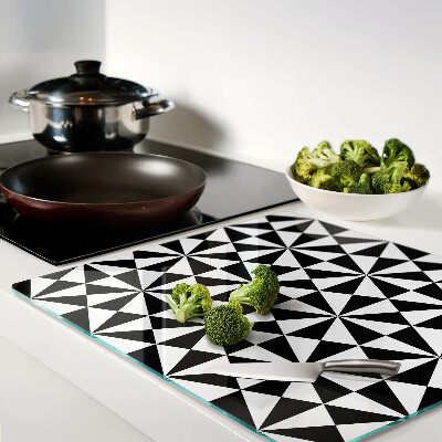 Glass kitchen board Geometric triangles in black and white
