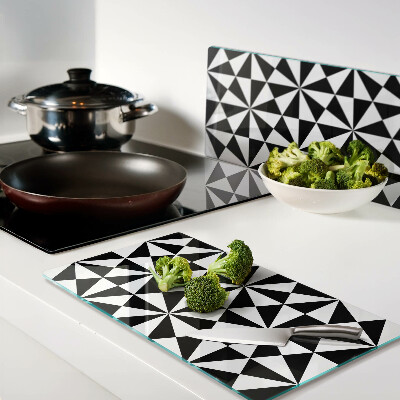 Glass kitchen board Geometric triangles in black and white