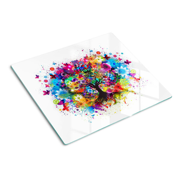 Glass chopping board Colorful tree of life