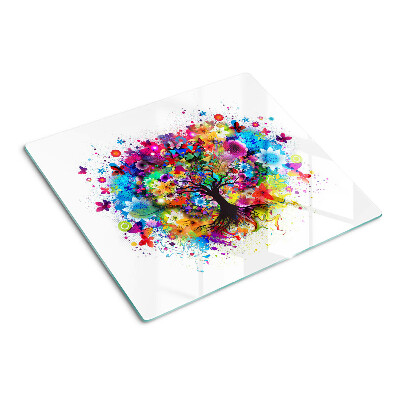 Glass chopping board Colorful tree of life