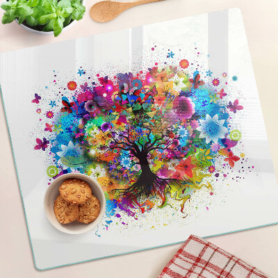 Glass chopping board Colorful tree of life