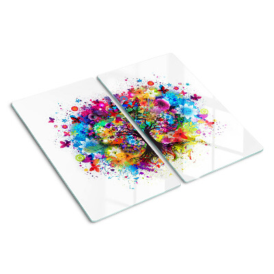 Glass chopping board Colorful tree of life