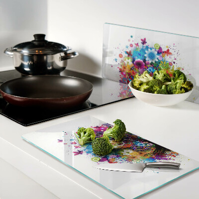 Glass chopping board Colorful tree of life