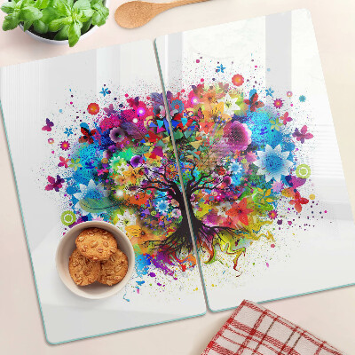 Glass chopping board Colorful tree of life