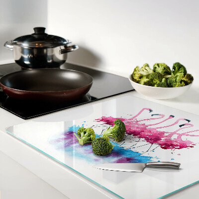Glass kitchen board Flamingos in watercolor style