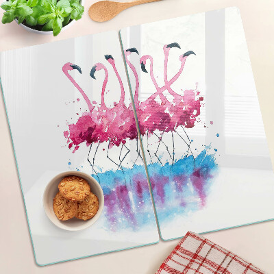 Glass kitchen board Flamingos in watercolor style