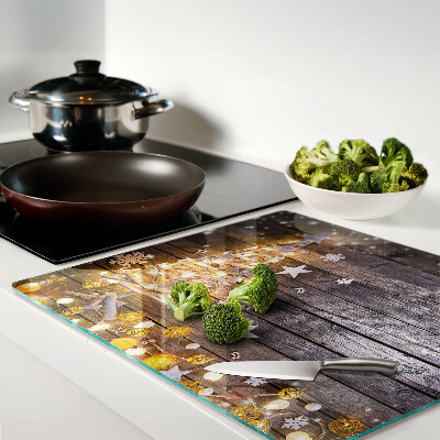 Glass chopping board Christmas tree with decorations