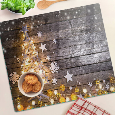 Glass chopping board Christmas tree with decorations