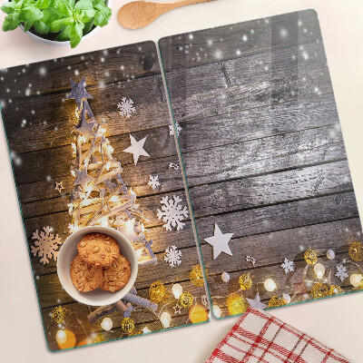 Glass chopping board Christmas tree with decorations