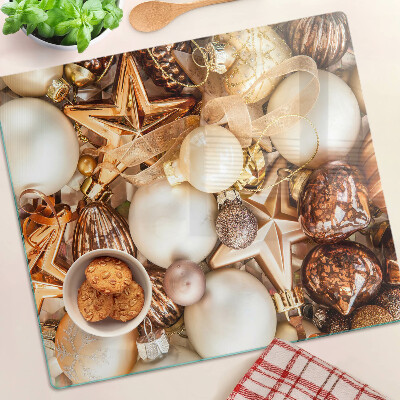 Glass kitchen board Christmas decorations and baubles