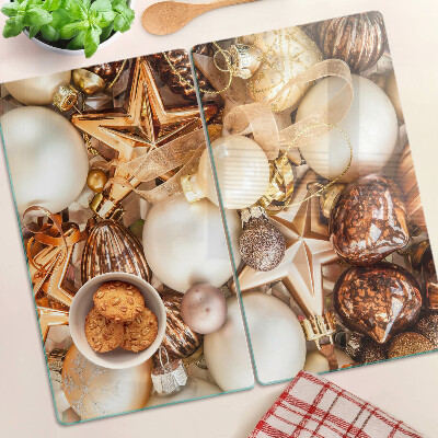 Glass kitchen board Christmas decorations and baubles