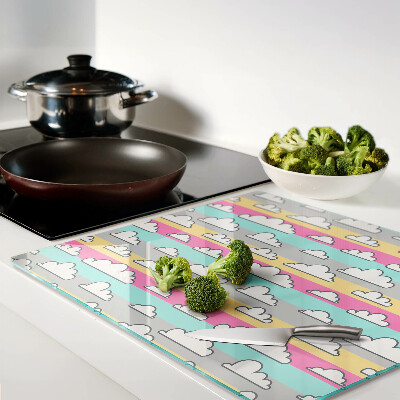 Glass chopping board Clouds on a pastel background