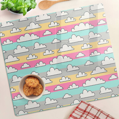 Glass chopping board Clouds on a pastel background