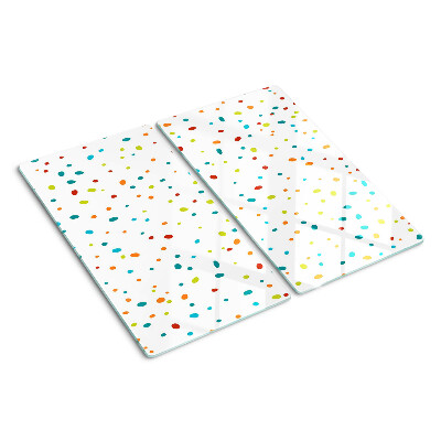 Glass chopping board Colored dots on white background