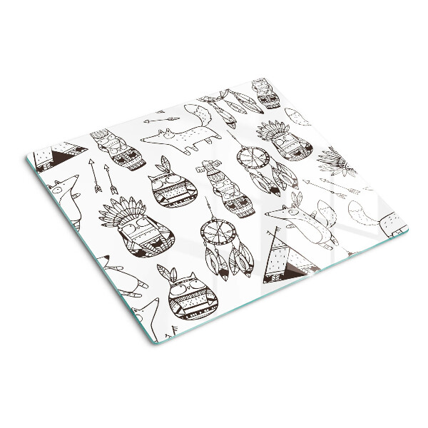 Glass chopping board Ethnic motif with animals
