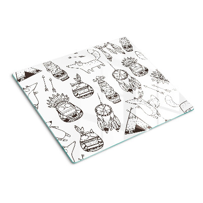 Glass chopping board Ethnic motif with animals