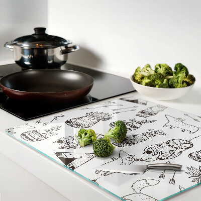 Glass chopping board Ethnic motif with animals