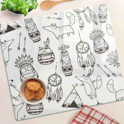 Glass chopping board Ethnic motif with animals