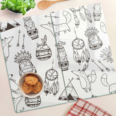 Glass chopping board Ethnic motif with animals