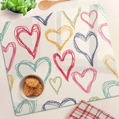 Glass chopping board Heart in different colors