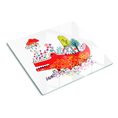 Glass chopping board Crocodile in a colorful setting