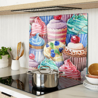 Glass chopping board Cupcakes and colorful pastries