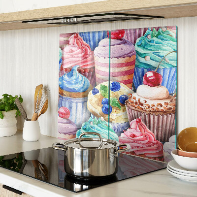 Glass chopping board Cupcakes and colorful pastries
