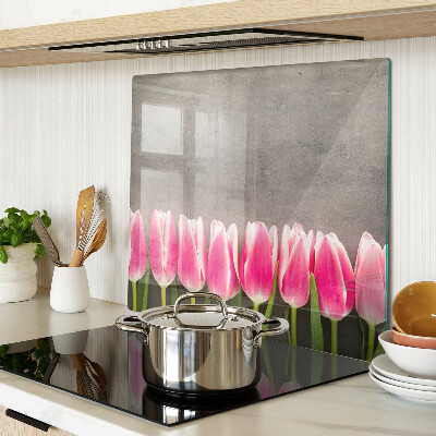 Glass chopping board Tulips on a gray background