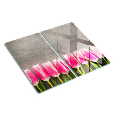Glass chopping board Tulips on a gray background