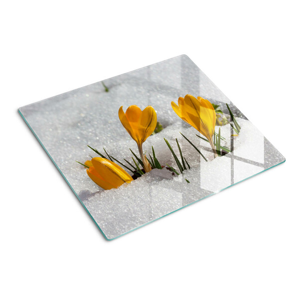 Glass chopping board Crocuses in the snow