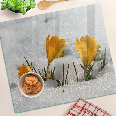 Glass chopping board Crocuses in the snow