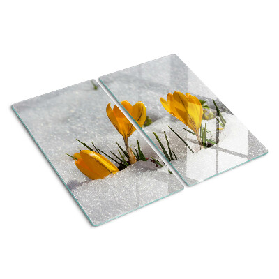 Glass chopping board Crocuses in the snow