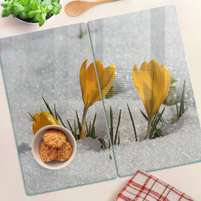 Glass chopping board Crocuses in the snow