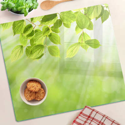 Glass kitchen board Green leaves against the light