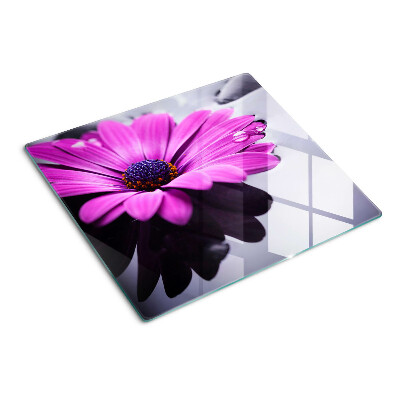 Glass kitchen board Purple flower with water drops
