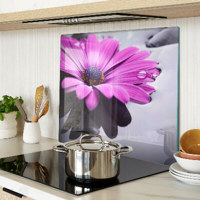 Glass kitchen board Purple flower with water drops