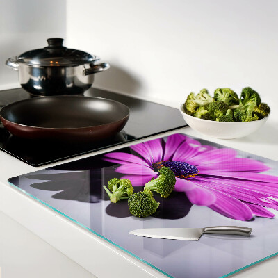 Glass kitchen board Purple flower with water drops
