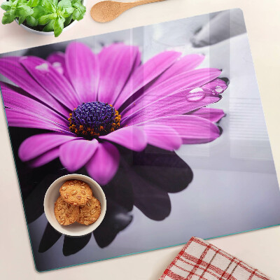 Glass kitchen board Purple flower with water drops