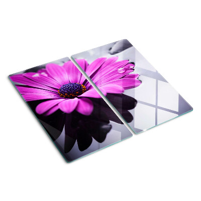 Glass kitchen board Purple flower with water drops