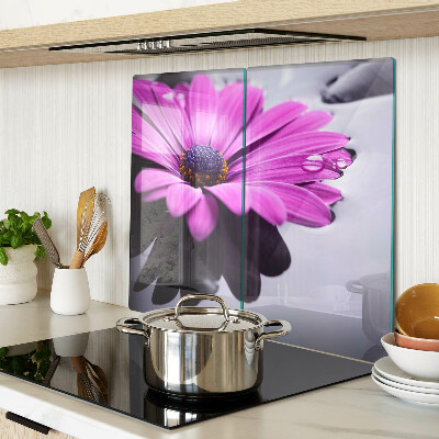 Glass kitchen board Purple flower with water drops